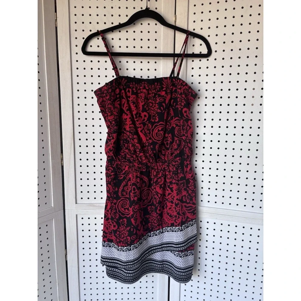 Express Mini Dress Spaghetti Strap Wrap‎ Red Black Geo Print Women's M